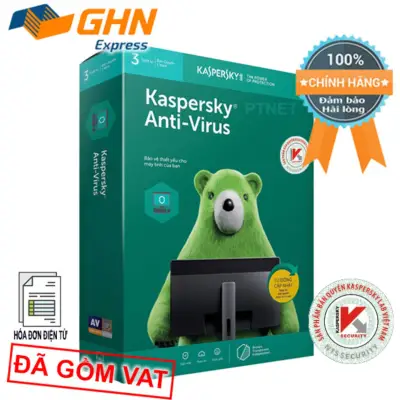 Phần mềm Kaspersky Anti Virus 3PC box phân phối bởi Nam Trường Sơn, gói tiết kiệm, bảo mật thiết yếu cho 3 máy tính (Hộp Xanh lá)