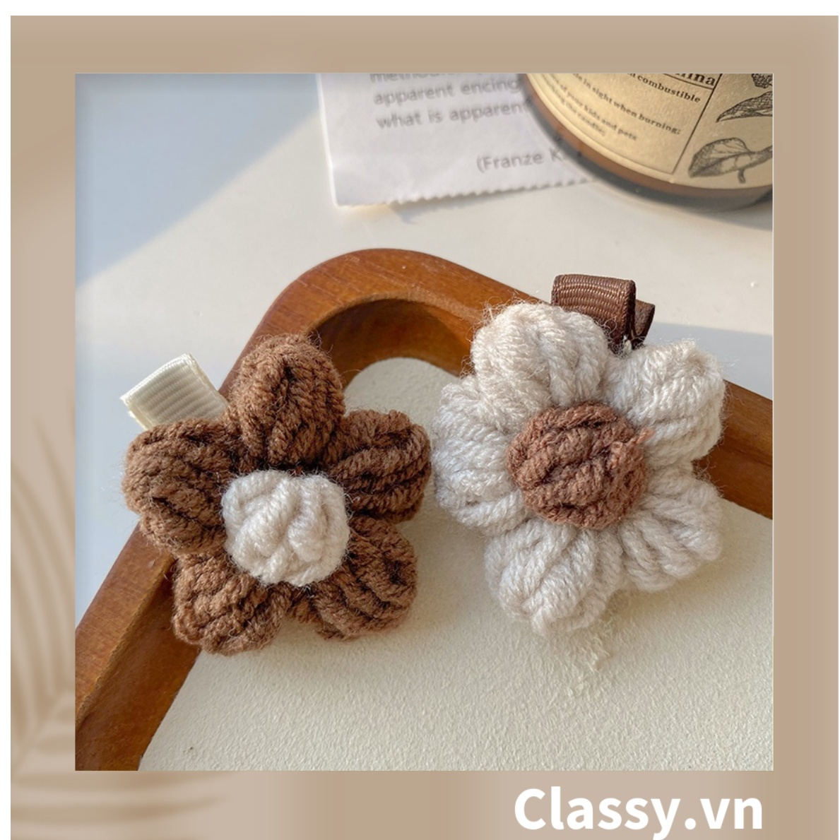 Classy Dây Cột Tóc Đính Hoa Bằng Len Phong Cách Hàn Quốc
