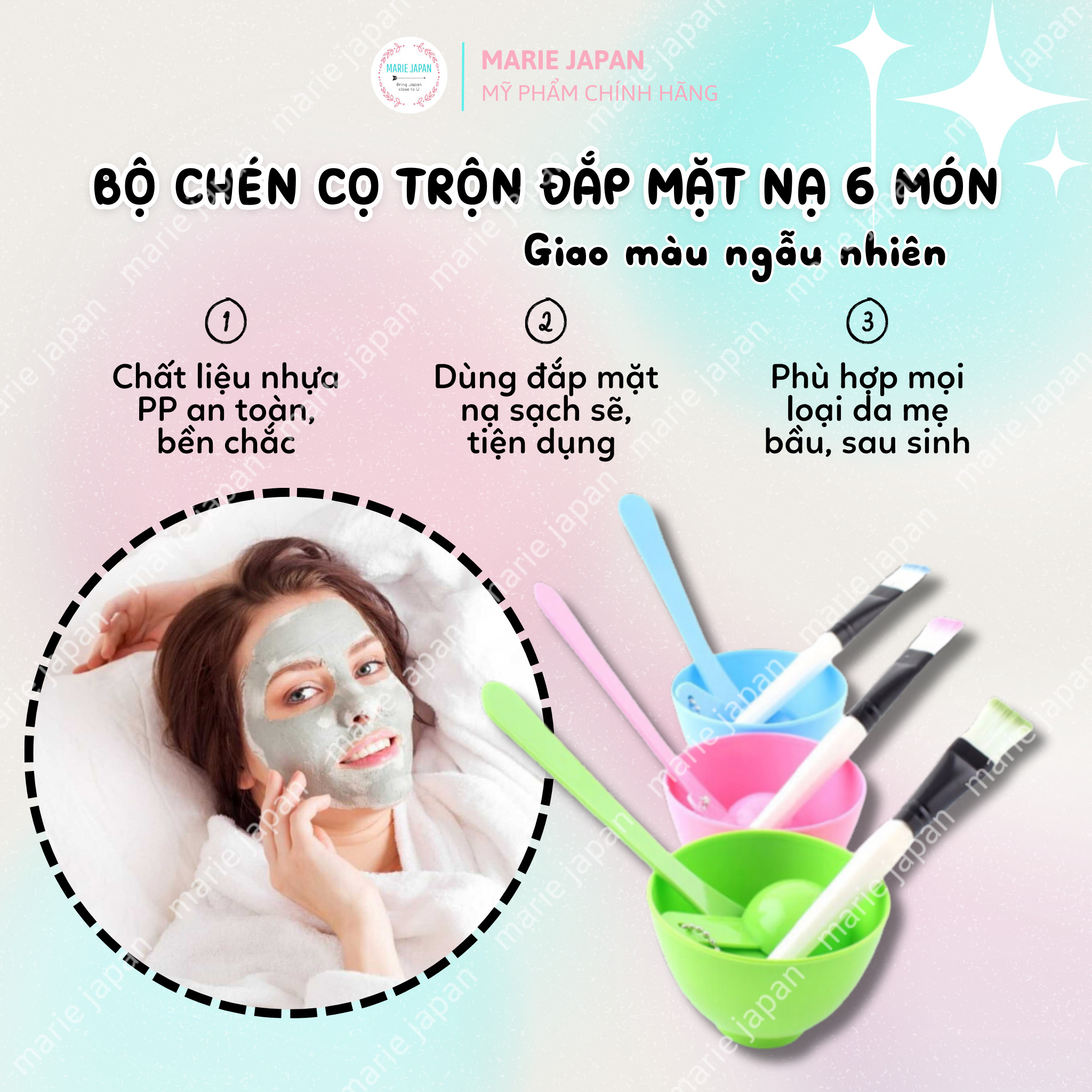 Bộ Chén Cọ Khuấy Trộn Đắp Mặt Nạ Bột 6 Món