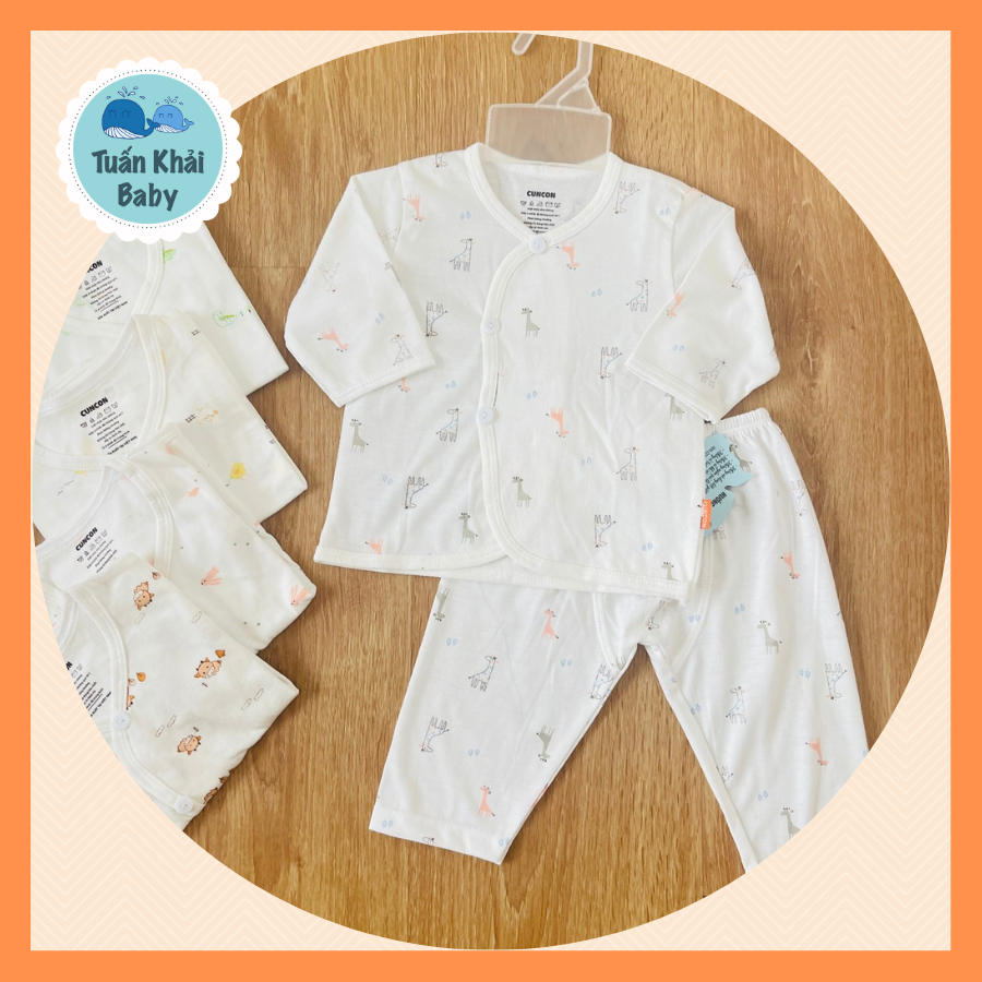Combo 3 bộ quần áo sơ sinh cotton cao cấp cuncon | mẫu áo tay dài , quần dài họa tiết cài xéo | size 1,2,3 cho bé sơ sinh - 9kg