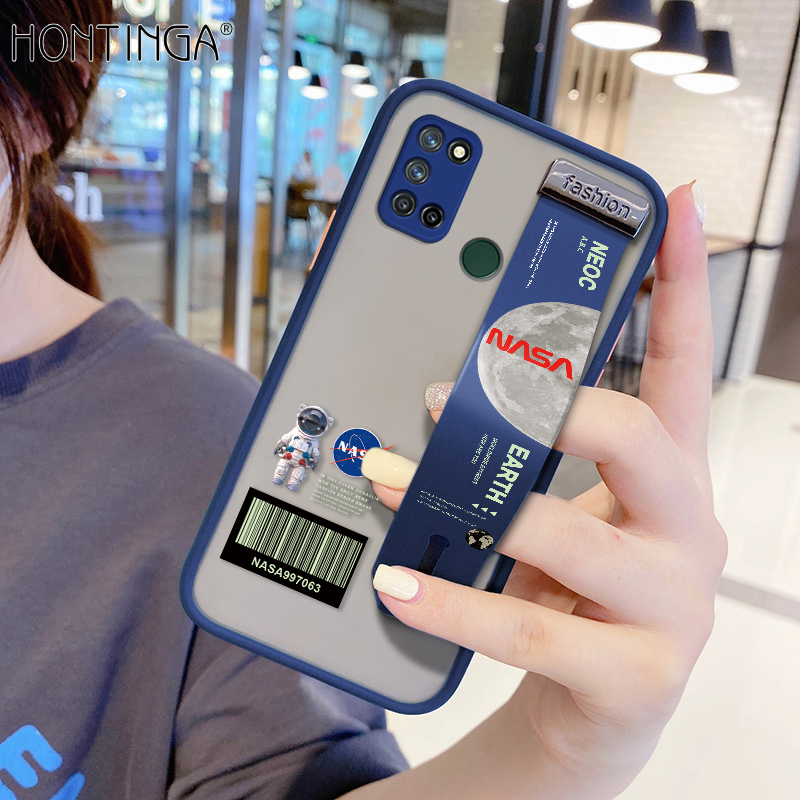 (With Wristband)Hontinga Casing Case For Realme C17 Reame 7i Case Shockproof Frosted NASA Moon transparent Phone Case Soft Edge Lens Camera Protector Back Cover Casing Thin Hard Case For Boys For Girls