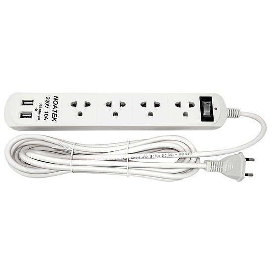 Ổ cắm điện NOATEK 4 lỗ, 2 cổng USB,dài 2M