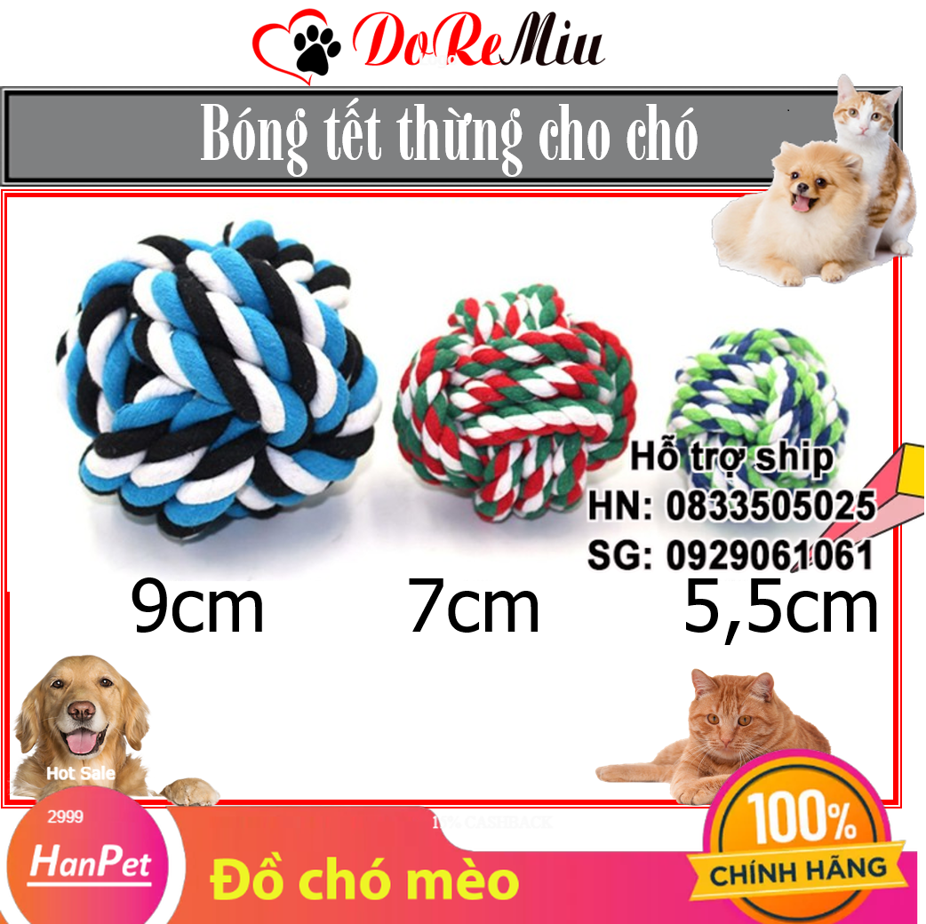 Hanpet- Bóng tết thừng tròn bóng thừng đồ chơi cho chó mèo tập cắn dùng cho chó ngứa răng hay cắn đồ