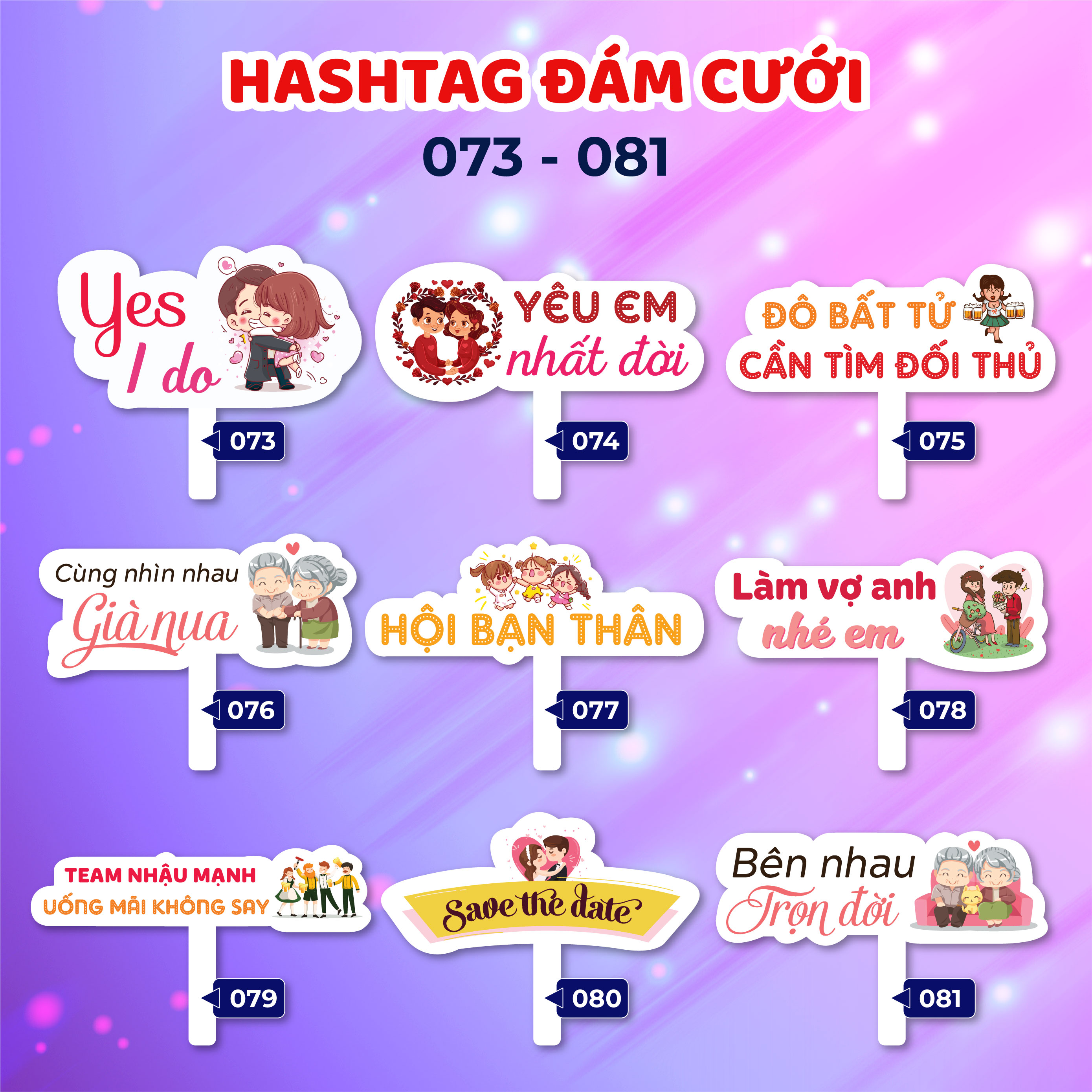 Bảng hashtag cầm tay chụp hình đám cưới (MS 081 - 100)