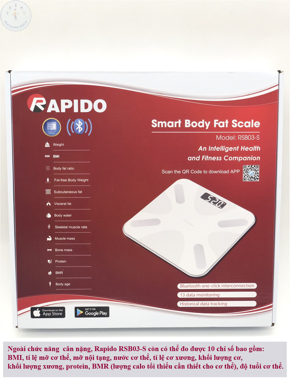 Cân Sức Khỏe RAPIDO RSB-03 - Có Bluetooth