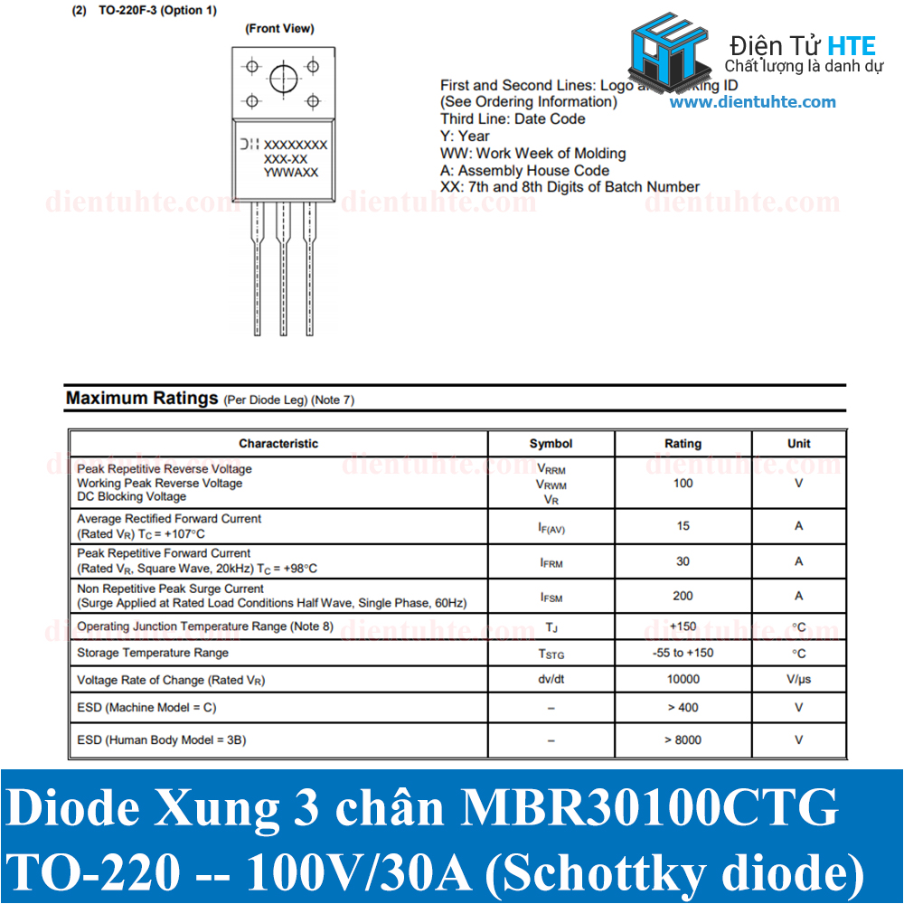 Combo 2 Diode xung MBR30100CTG B30100G 100V 30A