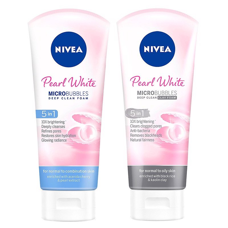 Sữa rửa mặt nivea pearl white micro bubbles deep clean clay foam 5 in 1 100g