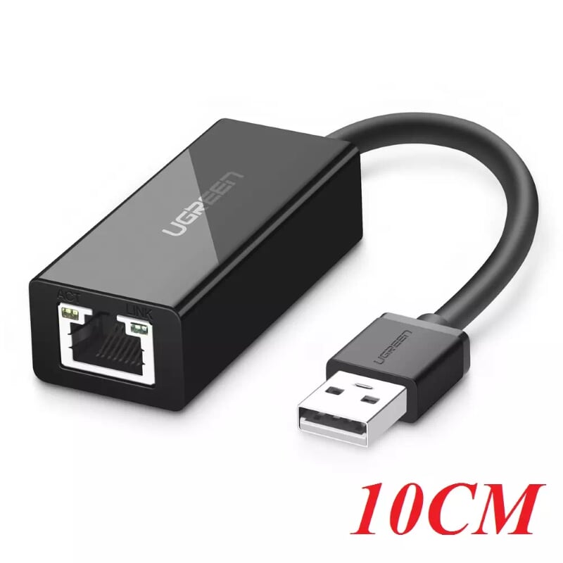 Ugreen 20254 10cm màu đen cáp chuyển đổi usb 2.0 sang cổng lan rj45 tốc độ 100mbps vỏ nhựa cr110