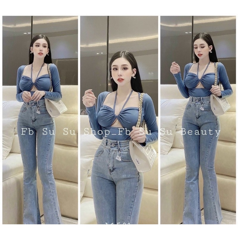áo thun gân from body tay dài có mút ngực
