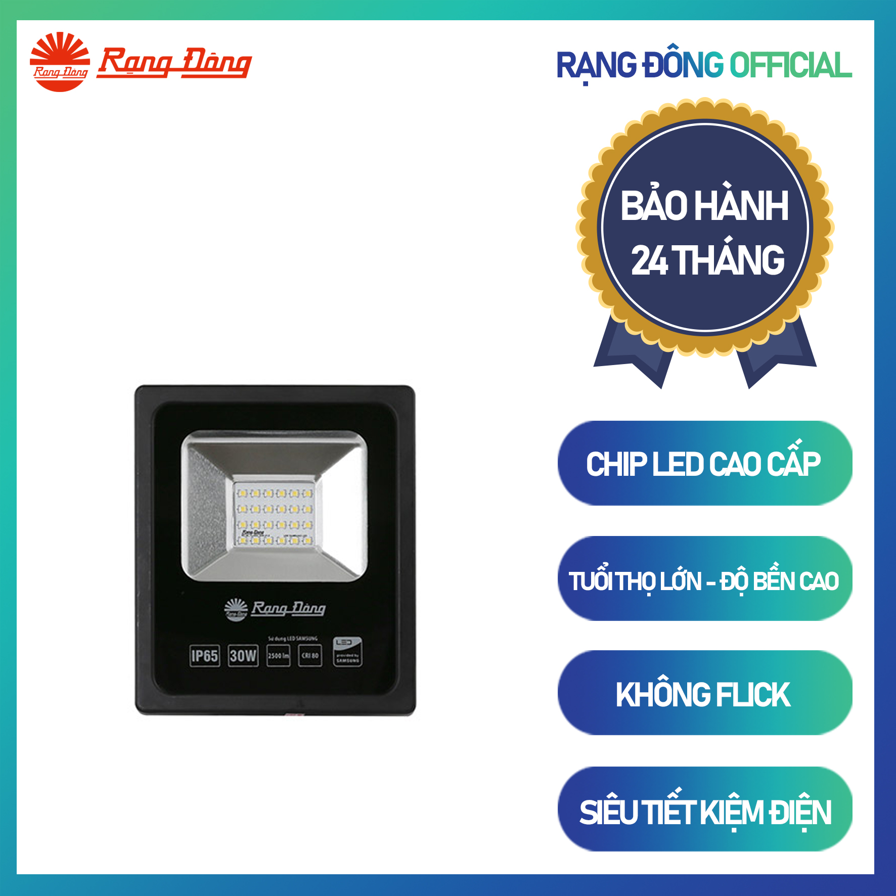 Đèn Chiếu Pha LED CP06L 30W Chính hãng Rạng Đông Siêu tiết kiệm điện Tuổi thọ cao Chất lượng ánh sáng tốt Chống xung sét