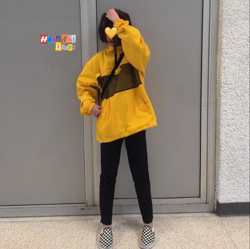 Áo Khoác Jacket Kaki Phối Lưới Màu Vàng Dáng Rộng Nam Nữ Ulzzang Unisex - MM