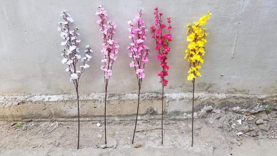 Cành hoa anh đào cao 1m trang trí- Hoa vải lụa