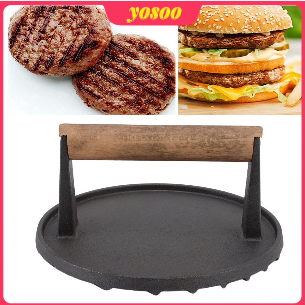 Grill Steak Press Flat BBQ Hamburger Bacon Cast Iron Heavy Weight Meat Patty