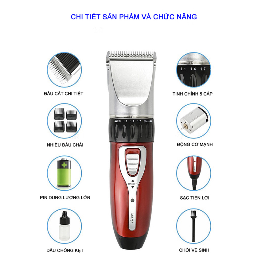 Tông đơ cắt tóc Jichen JC 0817 Tặng Lược và 4 cữ cắt tóc