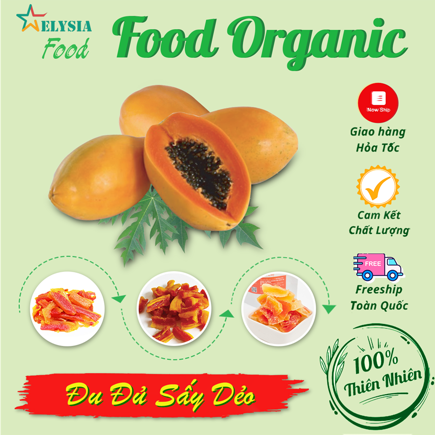 Đu đủ sấy dẻo, đu đủ sấy siêu ngon, ngọt, thanh mát, cung cập nhiều dinh dưỡng cho cơ thể, ăn vặt, ăn kiêng tốt, trái cây, hoa quả, trái cây sấy, hoa quả sấy, thực phẩm sấy, túi zip tiện lợi 500g, 200g, 100g -Food Oganic