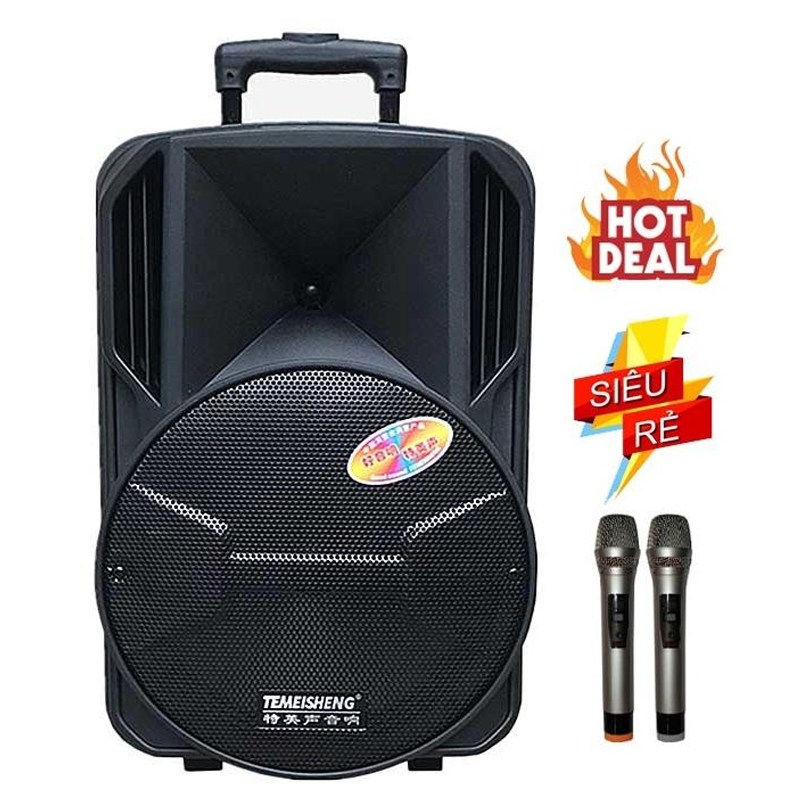 Loa karaoke di động, loa kéo di động, loa karaoke giá rẻ, loa karaoke bluetooth bass 3 tấc tặng kèm 2 micro không dây, công suất 500w hát cực hay temeisheng A12-44