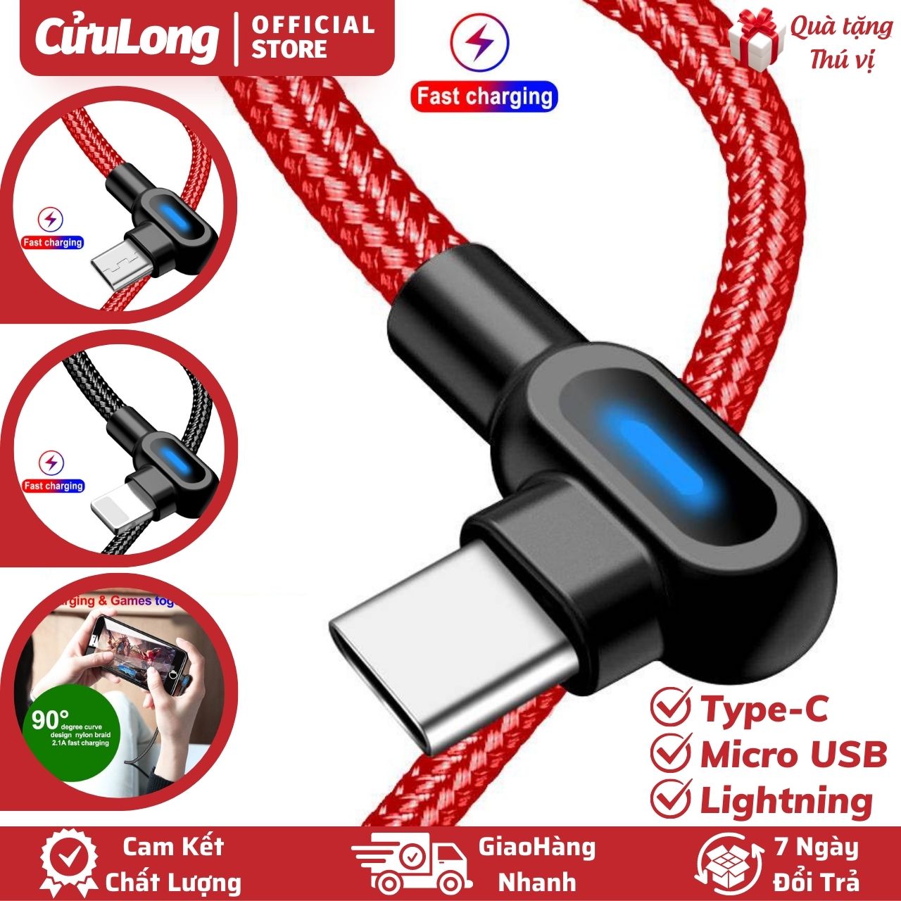 Dây Cáp Sạc Nhanh Chữ L Gập 90 Độ Vừa Sạc Vừa Chơi Game Giải Trí Dễ Dàng Không Vướng có đèn led báo sạc định vị ban đêm