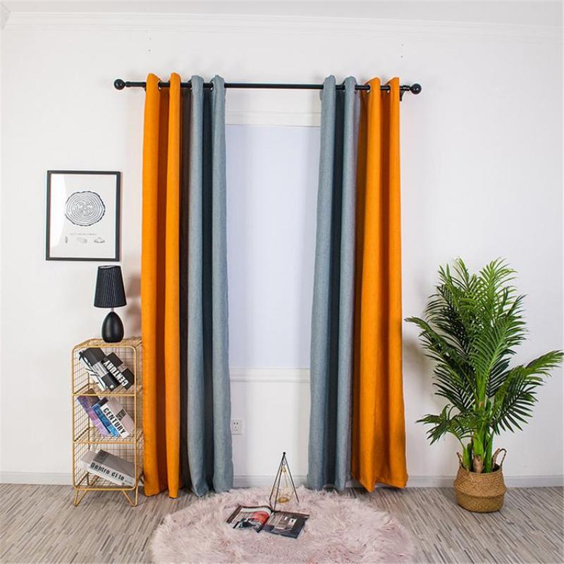 Fashionable Curtains Two-color Linen Curtains Thermal Insulation Polyester Spliced Curtains with Grommet for Living Room Kitchen Bedroom