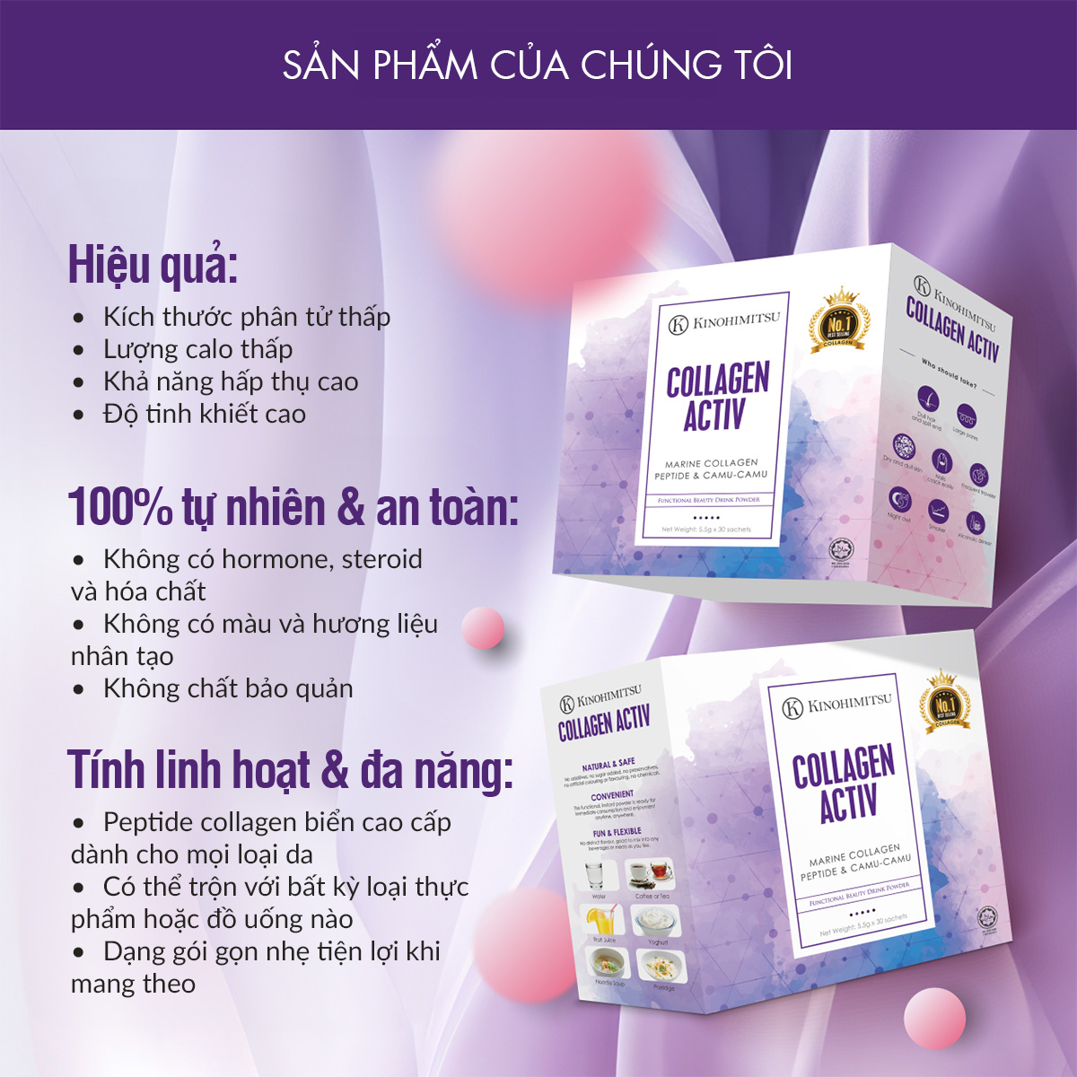Bộ sản phầm dùng thử Kinohimitsu (7 gói Detox Enzyme + 7 gói Beauty Activ + 2 gói Collagen Activ)