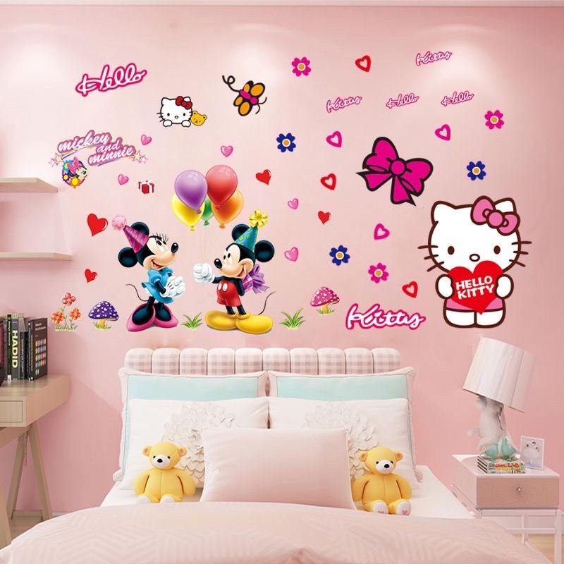 [HCM]DECAL DÁN TƯỜNG KITTY HỒNG VÀ MICKEY