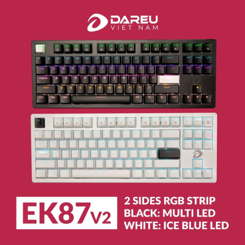 Bàn phím cơ gaming DAREU EK87 V2 White (Led Ice-Blue ) - Hàng chính hãng