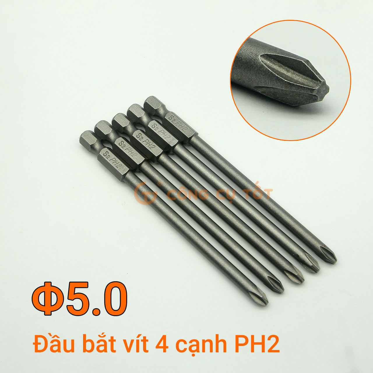 Đầu bắt vít 4 cạnh PH2 chuôi lục size tùy chọn