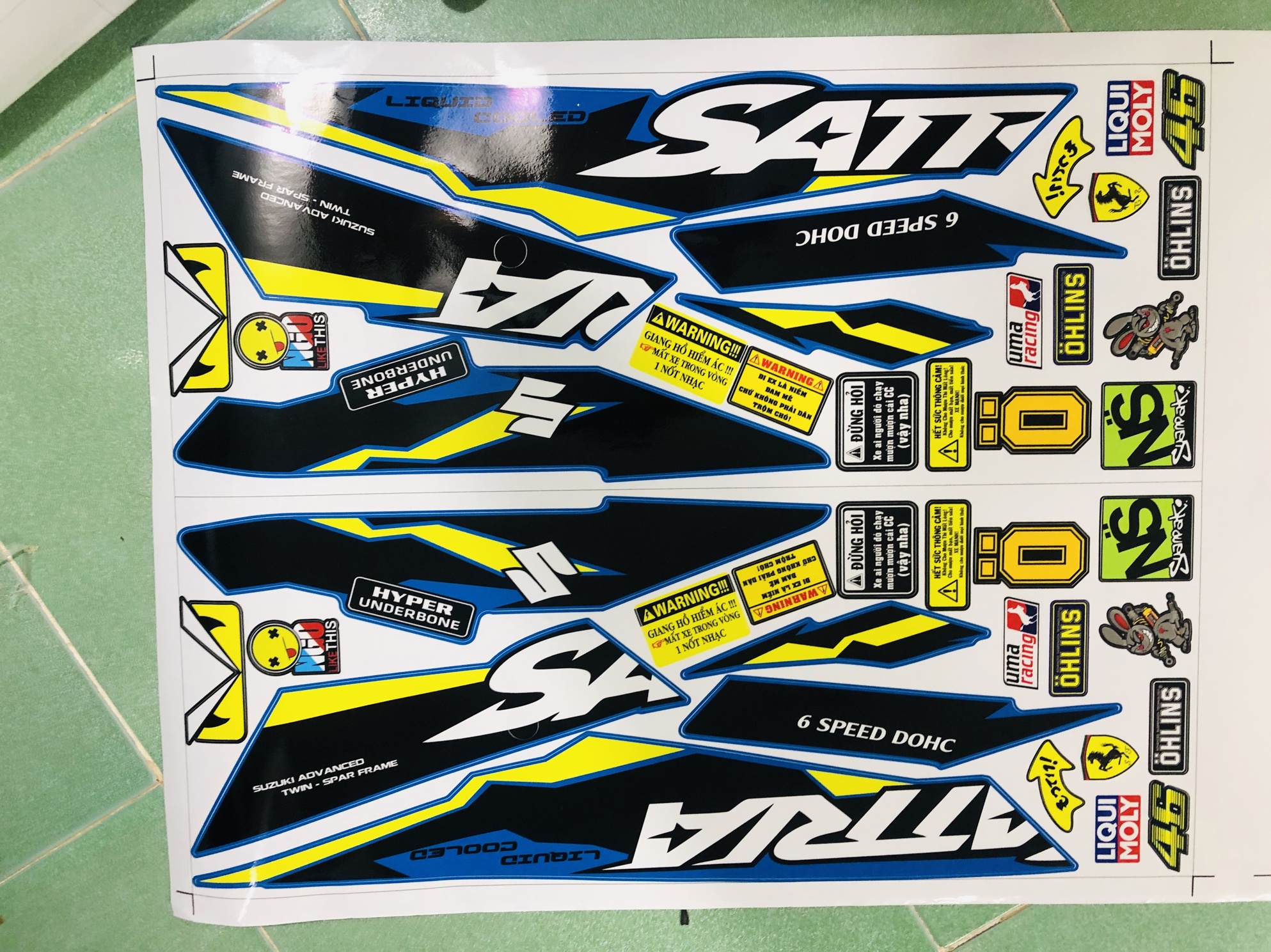 Tem rời satria fi xanh đen vàng