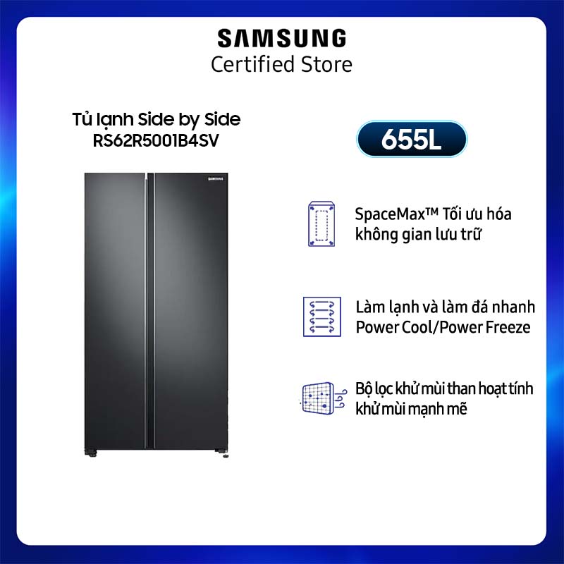 [KHÔNG COD][FreeSHIP + Lắp Toàn Quốc] Tủ lạnh Samsung Side by Side 680L (RS62R5001B4)
