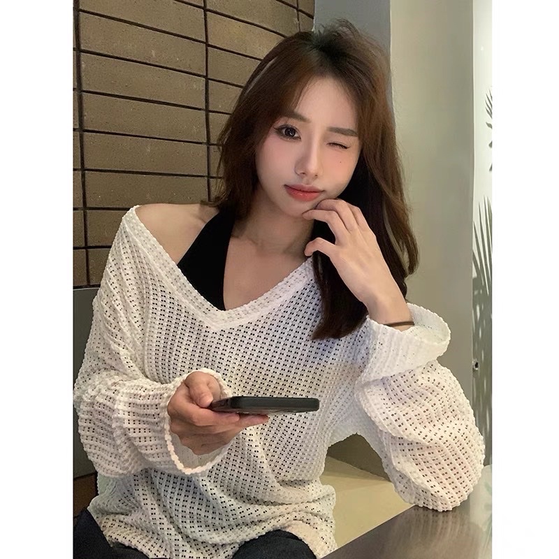 set áo lưới kèm yếm dáng thụng