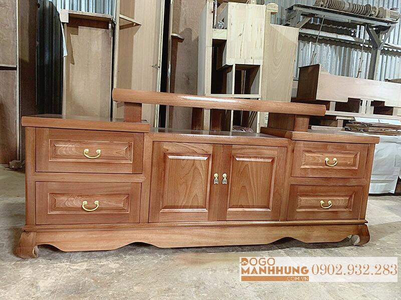 [HCM]Tủ tivi gỗ gỗ xoan đào mẫu kệ nhô giữa