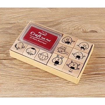 Set 9 con dấu gỗ hình Mèo/ Cơm Nắm dễ thương kèm 1 Hộp mực đóng dấu trang trí nhiều hình -vpp TueMinh