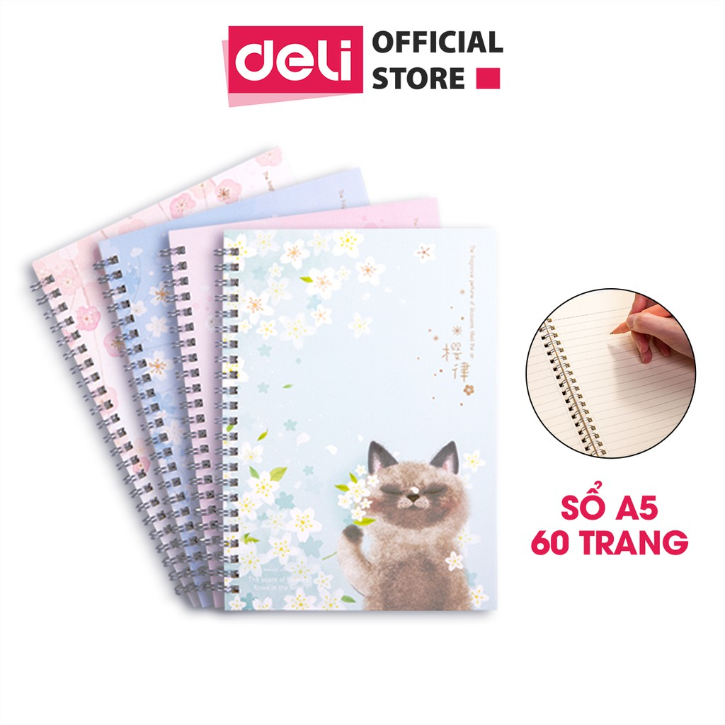 SỔ TAY GHI CHÉP A5 GÁY XOẮN 60 TRANG DELI - KẺ NGANG - MÀU NGẪU NHIÊN