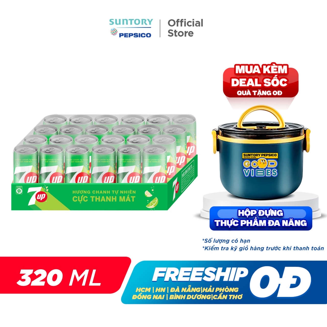 Thùng Nước Ngọt Giải Khát Có Gaz 7Up (320ml/lon)