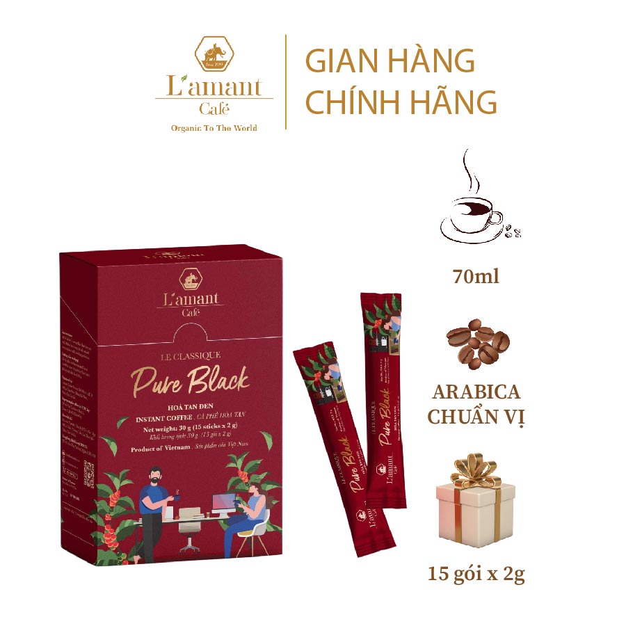 Combo 02 hộp cà phê hòa tan Pure Black (Hộp 30g - 15 gói)