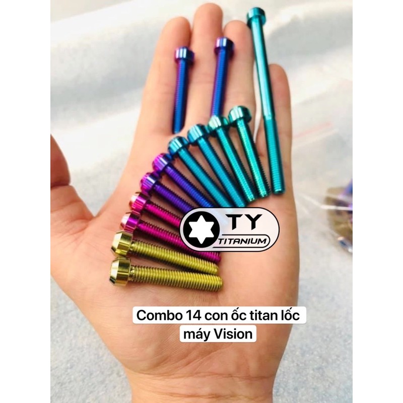 Ốc lốc máy titan gr5 cho xe vision combo bộ 14 con