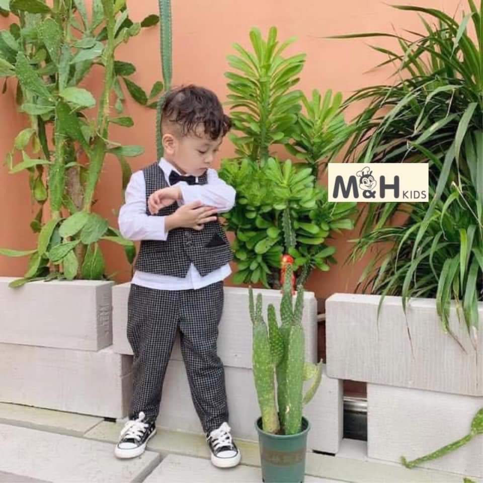 Sét công tử 4 chi tiết siêu đẹp cho bé trai (áo gile, quần âu, áo sơ mi và nơ )