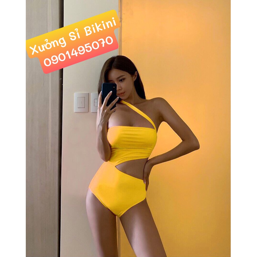 Set bikini 1 mảnh bodysuit dây chéo cổ khoét eo sexy (có hình chụp thật)