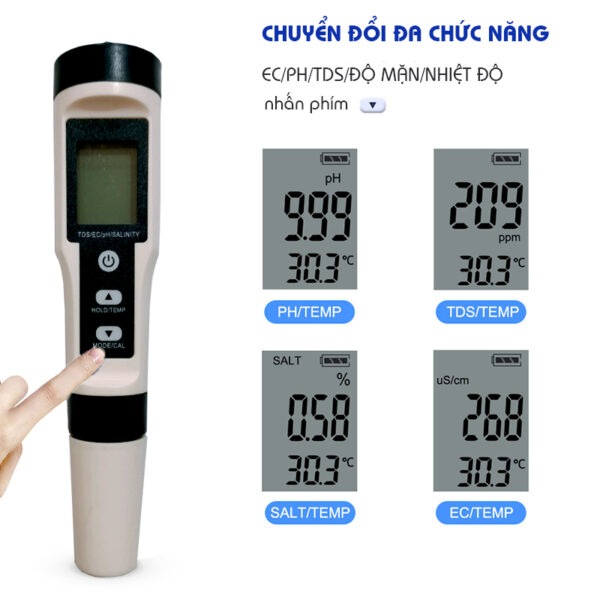 [HCM]Bút Đo 5 Chức Năng (pH/Độ Mặn/EC/TDS/Nhiệt Độ) EZ-9909