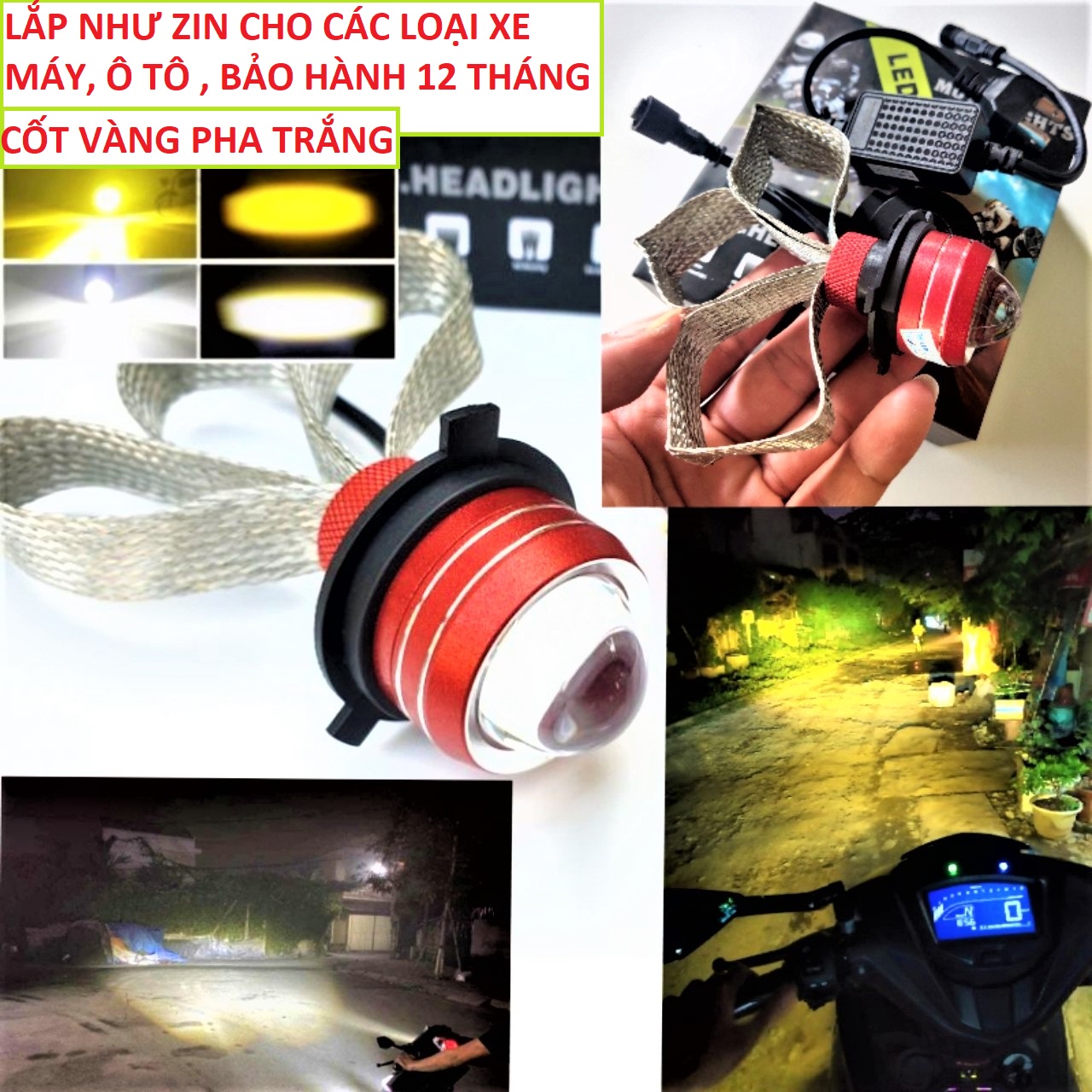 ĐÈN PHA 2 CHẾ ĐỘ CỐT VÀNG PHA TRẮNG SIÊU SÁNG DÀNH CHO KHÁCH VÍP , ĐÈN PHA XE MÁY ĐUÔI CÔNG , ĐÈN PHA BI CẦU 2 MÀU , ĐỒ CHƠI ĐỘ XE MÁY , PHỤ KIỆN ĐỘ XE MÁY