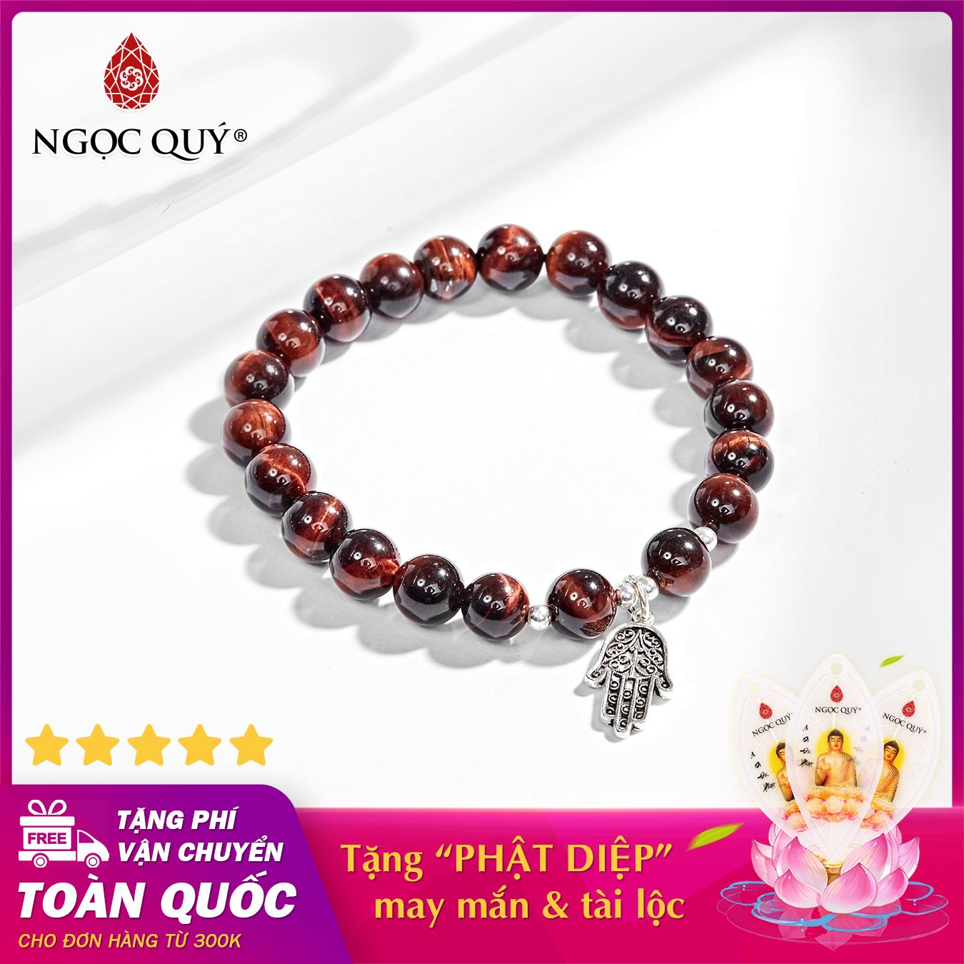 Vòng tay phong thủy đá mắt hổ nâu đỏ phối bàn tay hamsa bạc 8mm mệnh hỏa , thổ - Ngọc Quý Gemstones