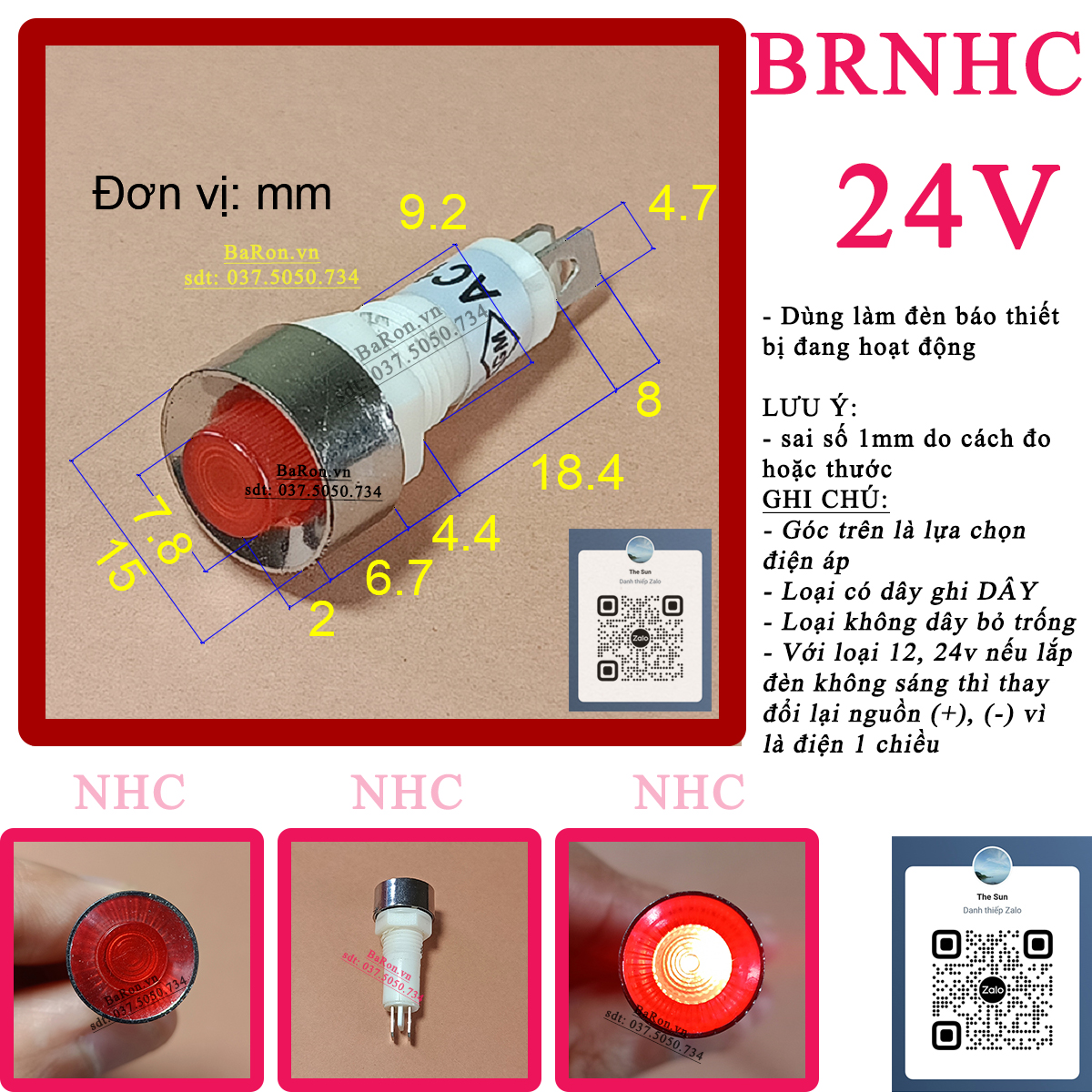 Đèn báo nguồn NHC 12v 24v 220v 380v