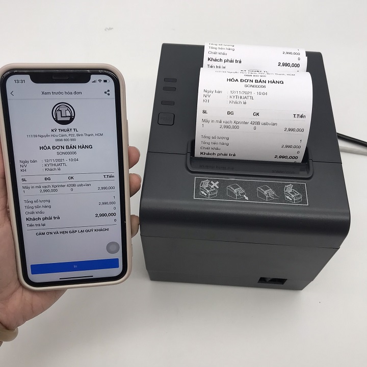 Máy in hóa đơn, in bill atp a168 - usb + lan in từ máy tính và điện thoại