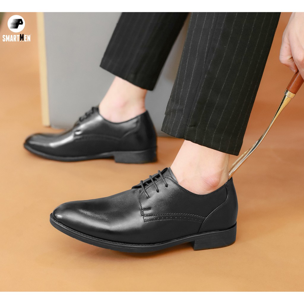 Giày Công sở tăng chiều cao da bò thật SMARTMEN GD3-02 Đen