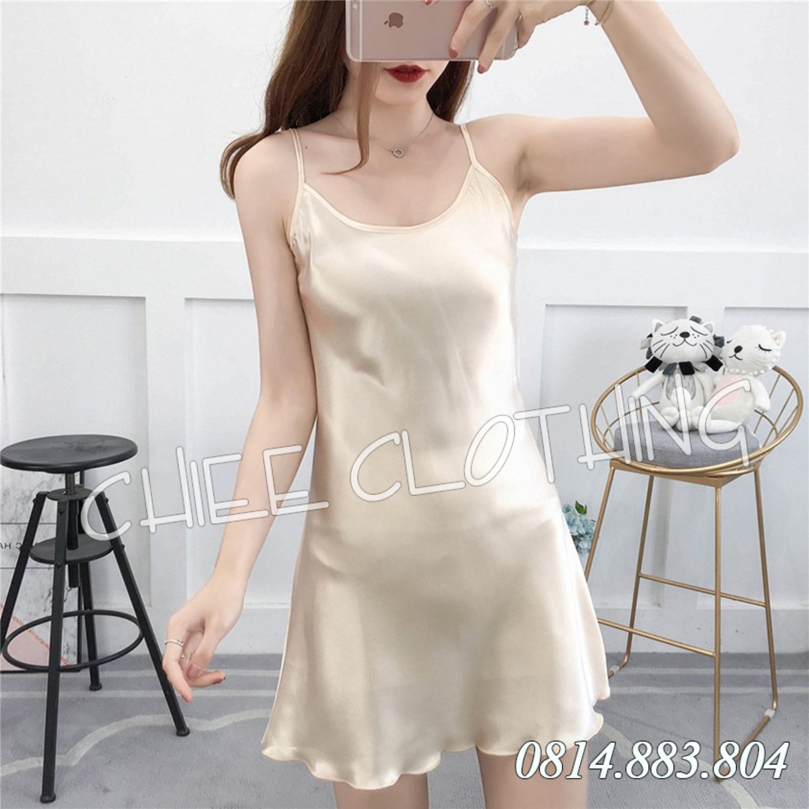 Váy Ngủ | Đầm Ngủ Lụa Cao Cấp Gấu Lượn Sóng
