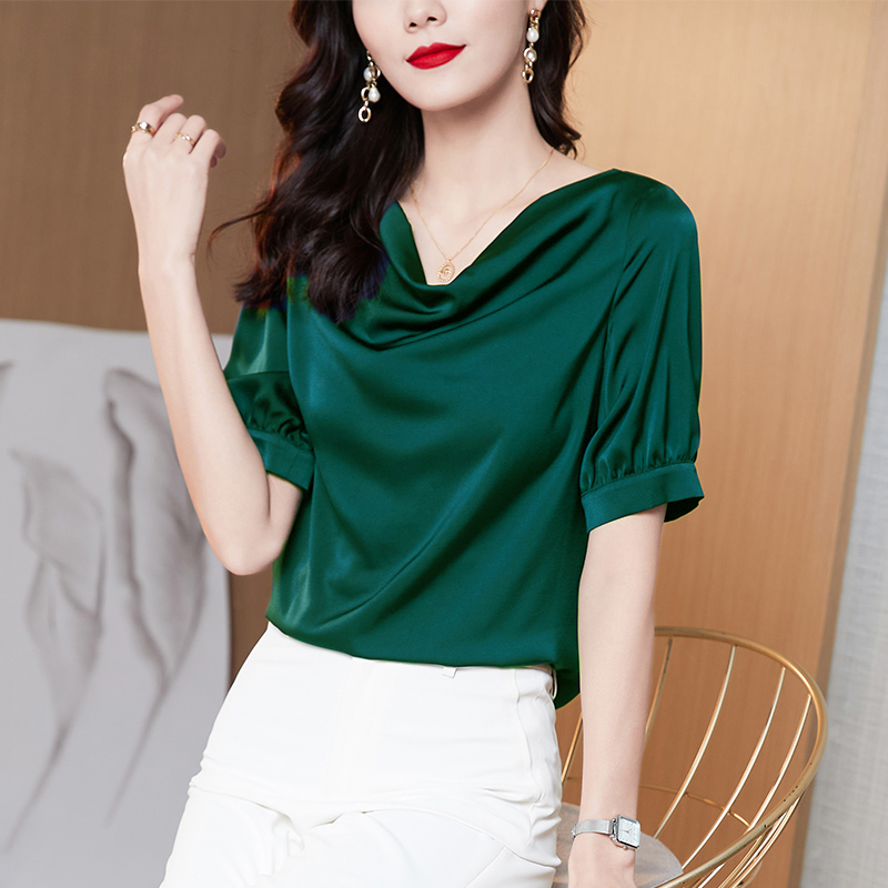 Áo kiểu nữ cổ đổ công sở cao cấp kiểu Hàn Quốc form rộng tay lỡ chất lụa