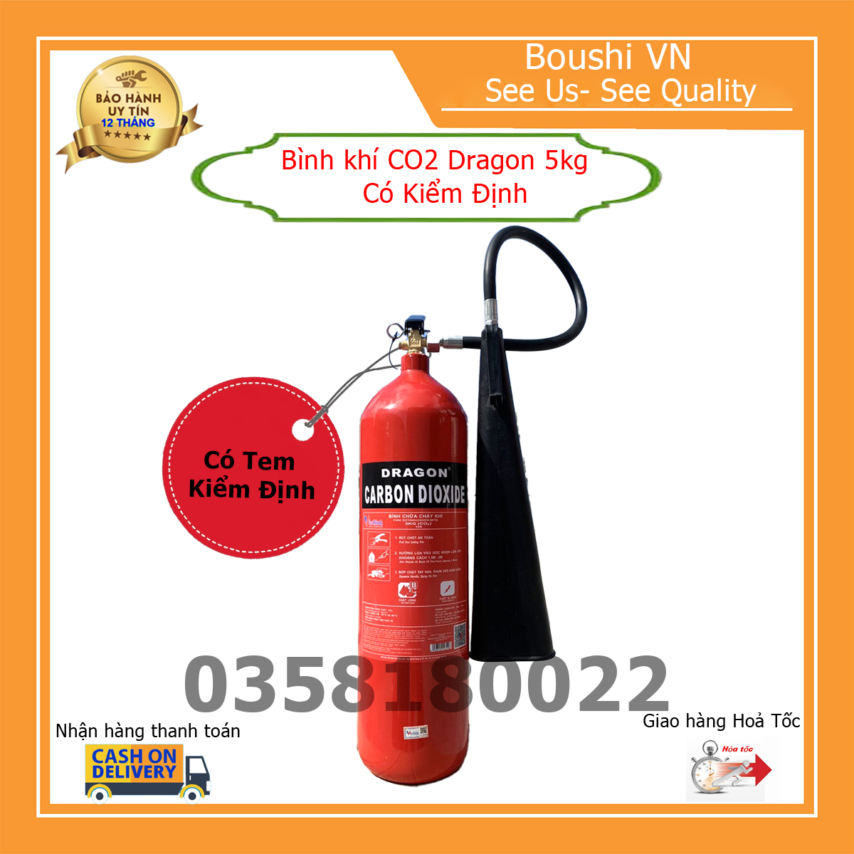 Bình chữa cháy 5KG CO2 MT5 có kiểm định Dragon