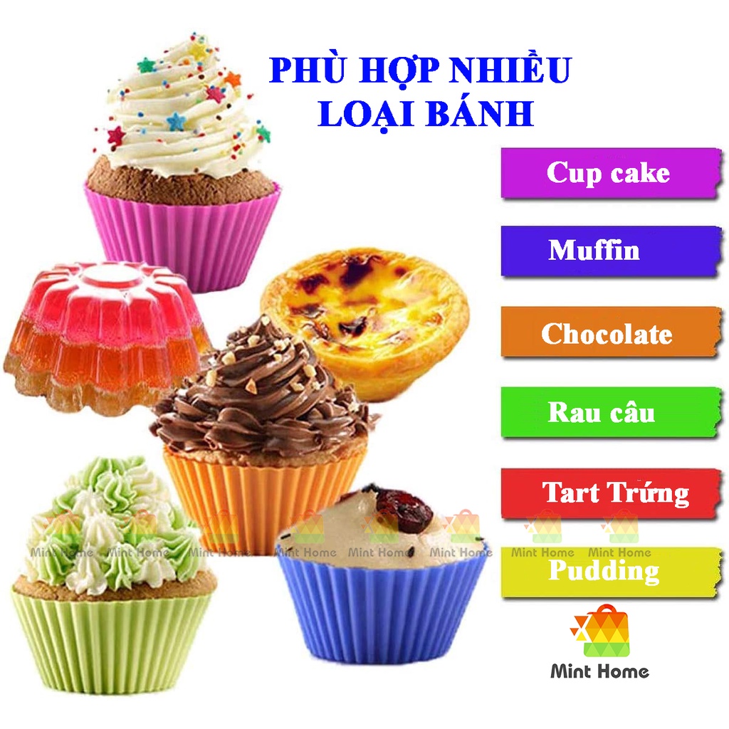 Khuôn làm bánh silicon chịu nhiệt dùng nướng bánh bông lan kem, socola cho nồi chiên không dầu lò nướng an toàn