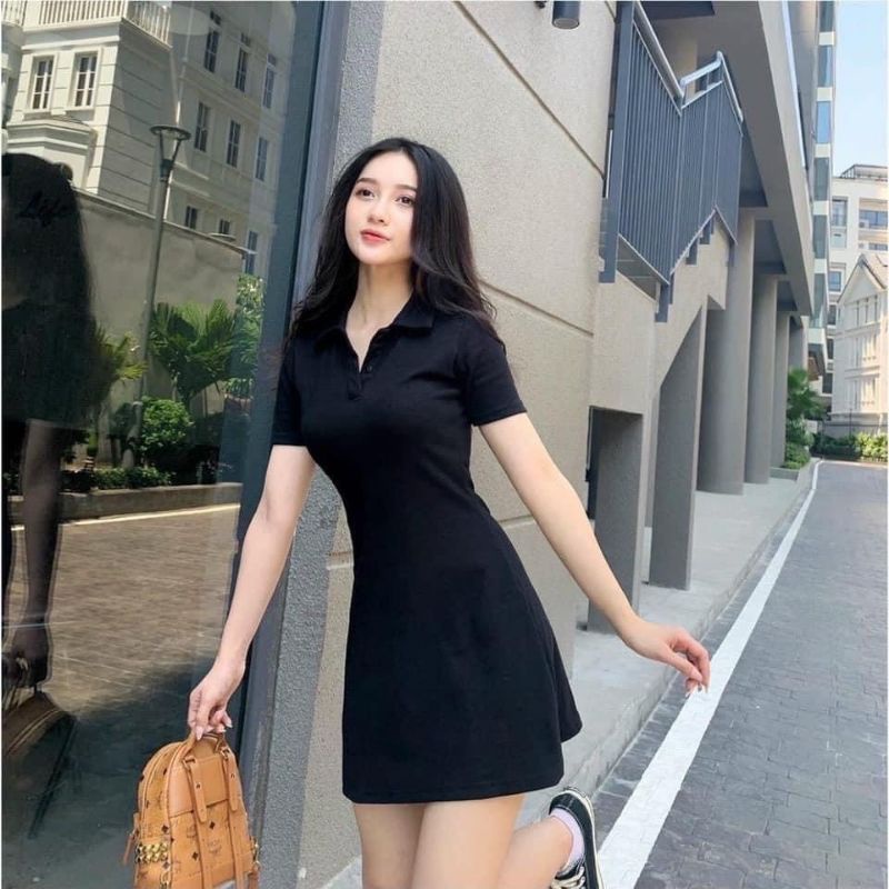 đầm cổ bẻ trơn tay ngắn - A3DPL