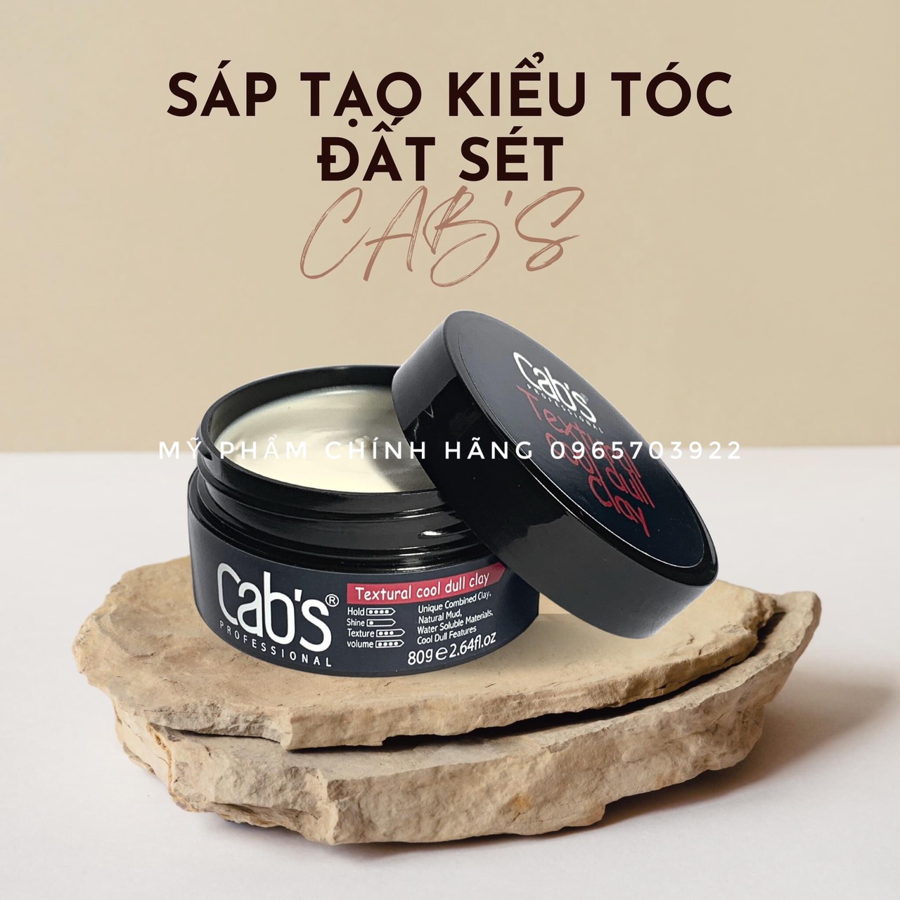 Sáp tạo kiểu tóc đất sét cab's + lược tròn tạo kiểu