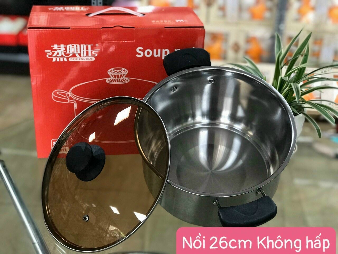 Nồi inox nắp kính 26cm cao cấp